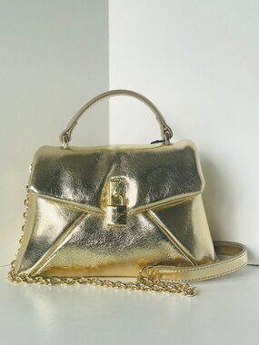 Ted Baker Poppy Satchel Gold Metallic Leather Padlock Top Handle Bag